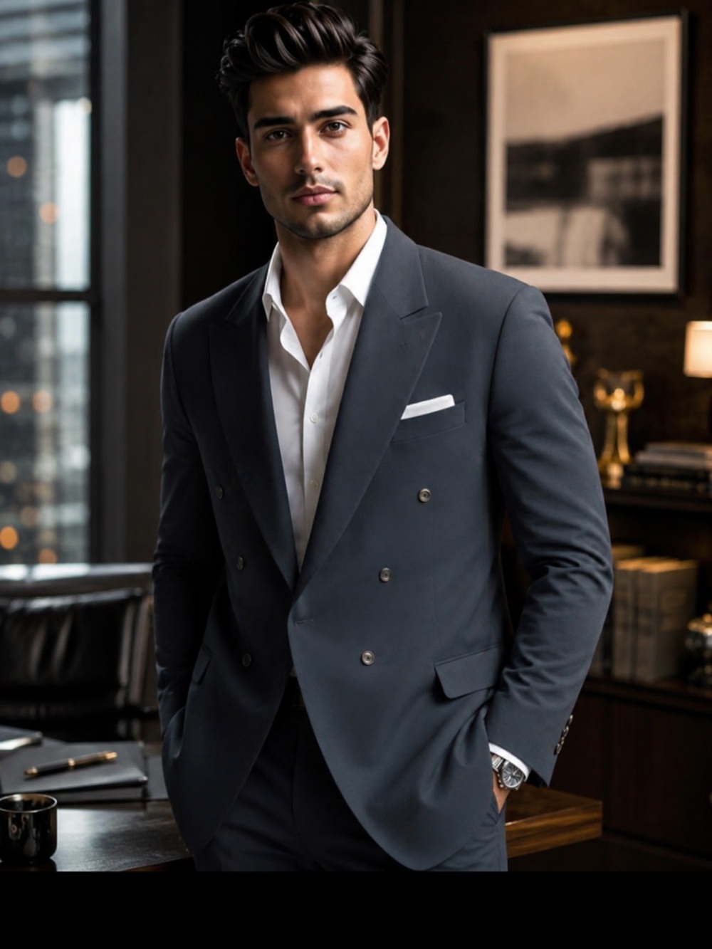 City Streets Men's Double-Breasted Dark Gray Suit Blazer